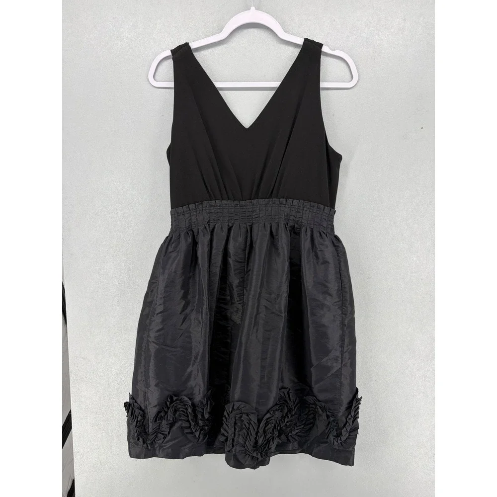 Max and Cleo Womens Cocktail Dress Black‎ Rosette Hem Sleeveless 10